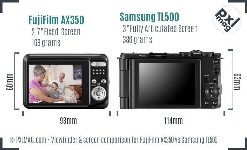 FujiFilm AX350 vs Samsung TL500 Screen and Viewfinder comparison