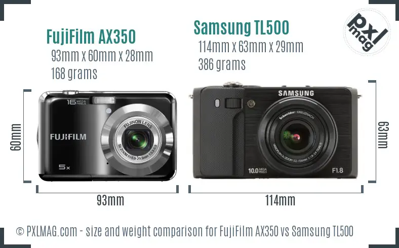 FujiFilm AX350 vs Samsung TL500 size comparison