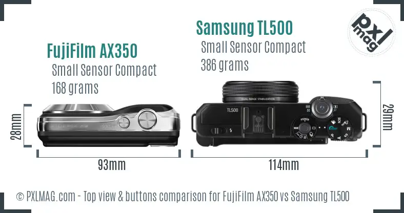 FujiFilm AX350 vs Samsung TL500 top view buttons comparison