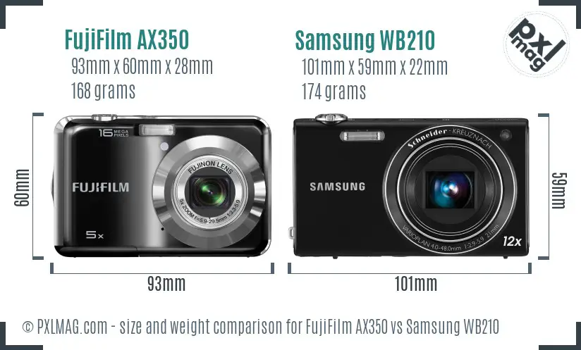 FujiFilm AX350 vs Samsung WB210 size comparison FujiFilm AX350 vs Samsung WB210 size comparison