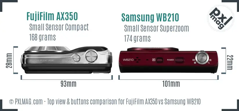 FujiFilm AX350 vs Samsung WB210 top view buttons comparison FujiFilm AX350 vs Samsung WB210 top view buttons comparison