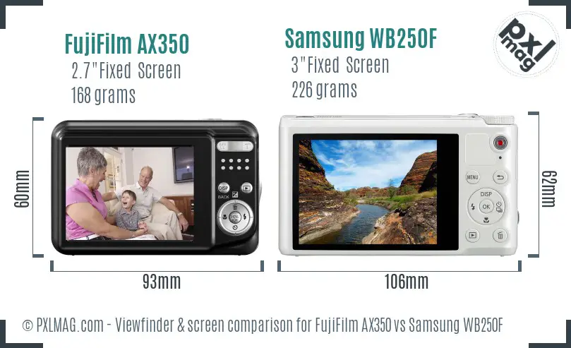 FujiFilm AX350 vs Samsung WB250F Screen and Viewfinder comparison