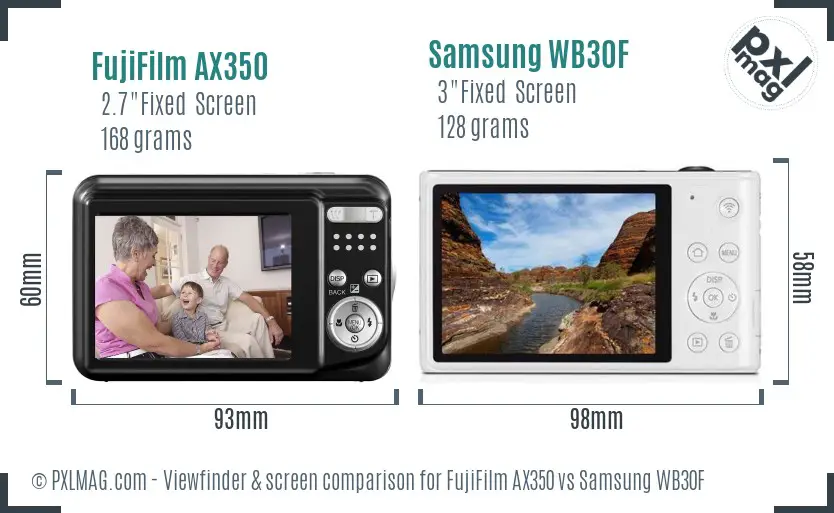 FujiFilm AX350 vs Samsung WB30F Screen and Viewfinder comparison