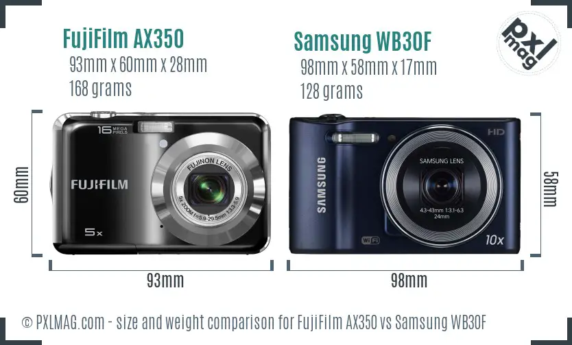 FujiFilm AX350 vs Samsung WB30F size comparison