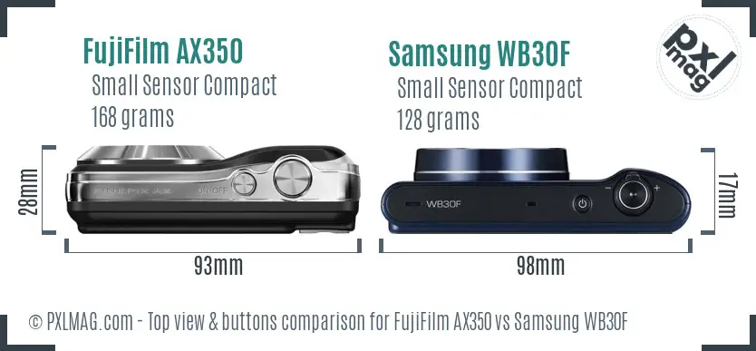 FujiFilm AX350 vs Samsung WB30F top view buttons comparison