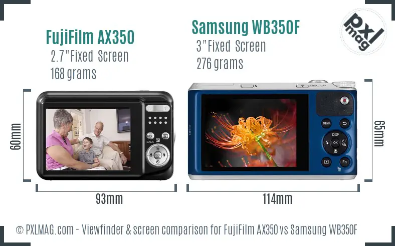 FujiFilm AX350 vs Samsung WB350F Screen and Viewfinder comparison