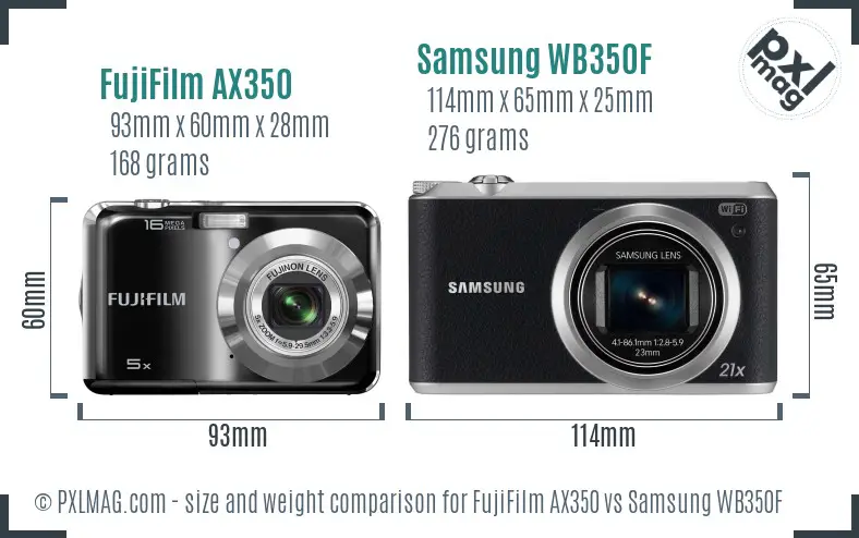 FujiFilm AX350 vs Samsung WB350F size comparison