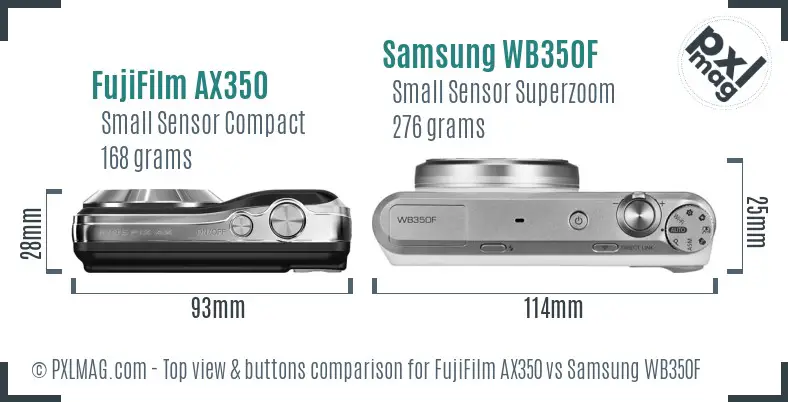 FujiFilm AX350 vs Samsung WB350F top view buttons comparison