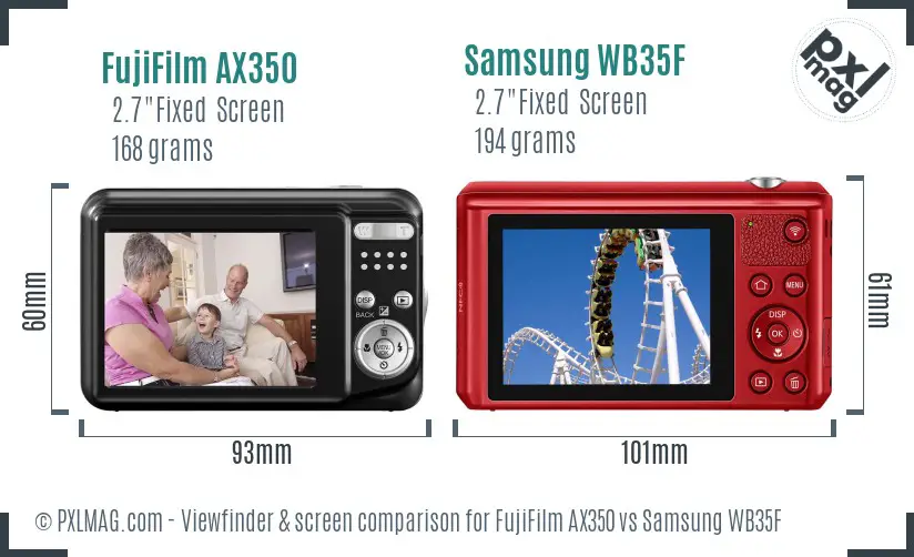 FujiFilm AX350 vs Samsung WB35F Screen and Viewfinder comparison