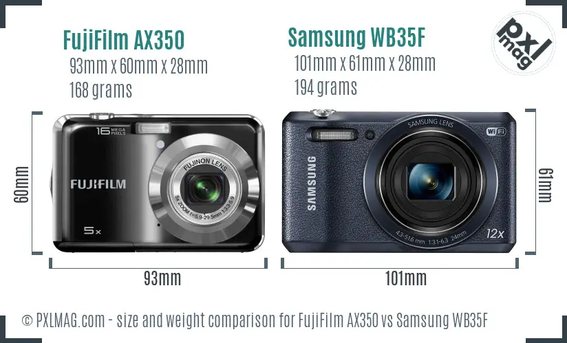 FujiFilm AX350 vs Samsung WB35F size comparison