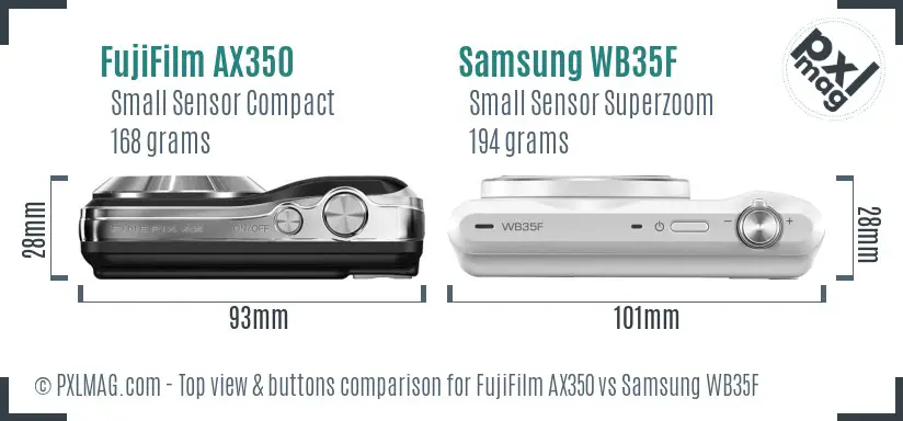 FujiFilm AX350 vs Samsung WB35F top view buttons comparison