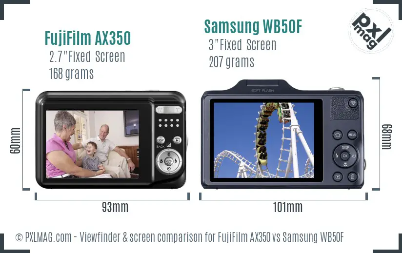 FujiFilm AX350 vs Samsung WB50F Screen and Viewfinder comparison