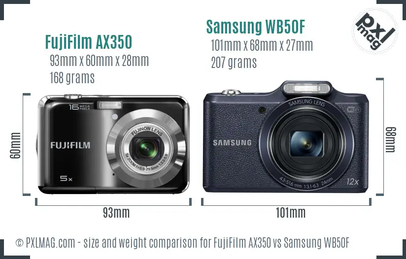 FujiFilm AX350 vs Samsung WB50F size comparison