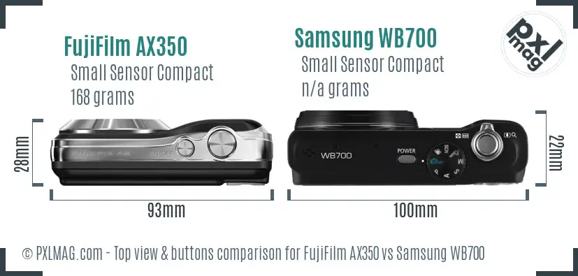 FujiFilm AX350 vs Samsung WB700 top view buttons comparison FujiFilm AX350 vs Samsung WB700 top view buttons comparison