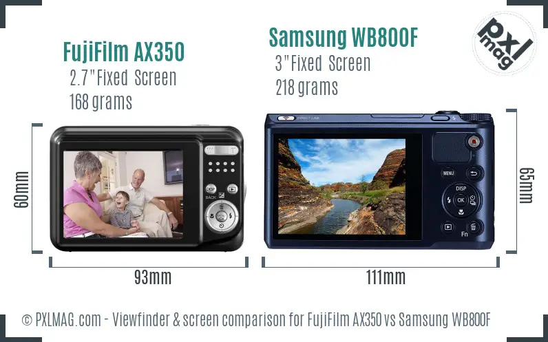 FujiFilm AX350 vs Samsung WB800F Screen and Viewfinder comparison FujiFilm AX350 vs Samsung WB800F Screen and Viewfinder comparison