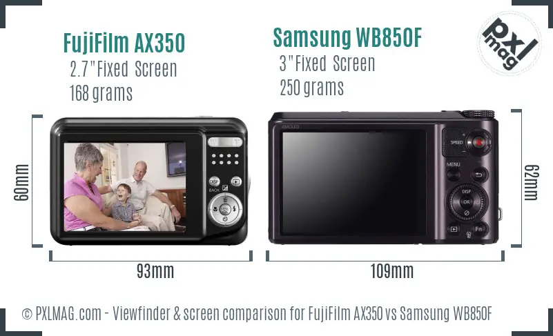 FujiFilm AX350 vs Samsung WB850F Screen and Viewfinder comparison