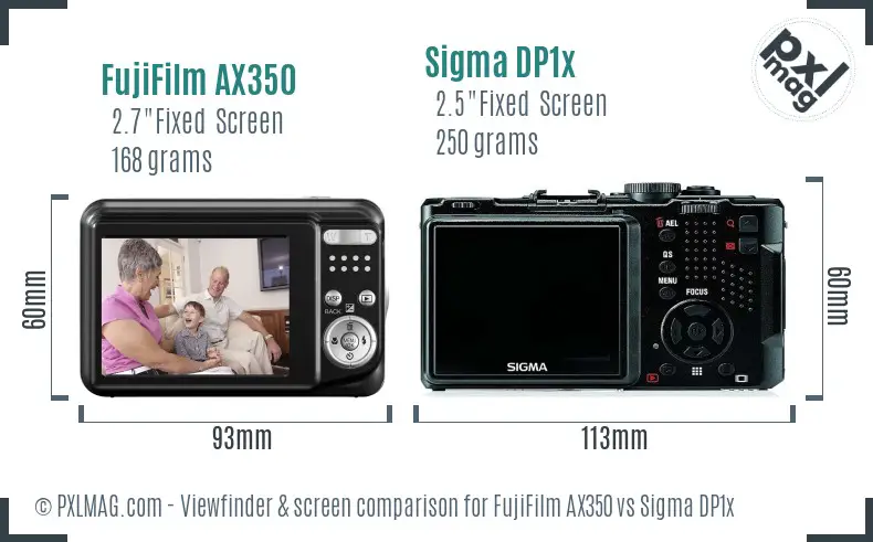 FujiFilm AX350 vs Sigma DP1x Screen and Viewfinder comparison
