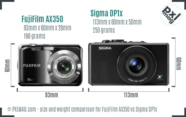 FujiFilm AX350 vs Sigma DP1x size comparison