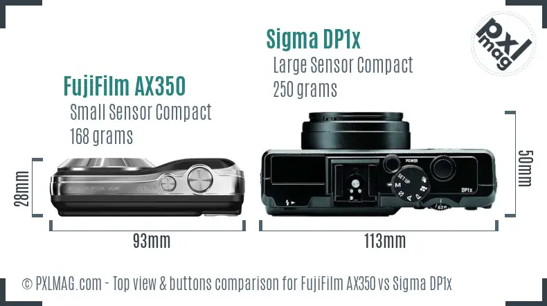 FujiFilm AX350 vs Sigma DP1x top view buttons comparison
