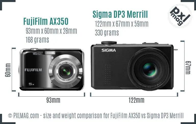 FujiFilm AX350 vs Sigma DP3 Merrill size comparison