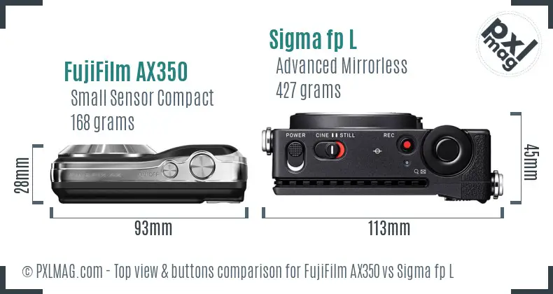 FujiFilm AX350 vs Sigma fp L top view buttons comparison