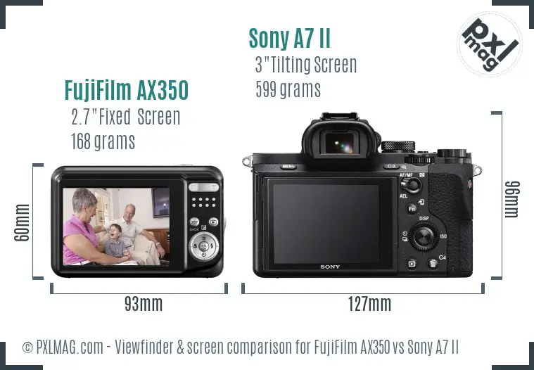 FujiFilm AX350 vs Sony A7 II Screen and Viewfinder comparison