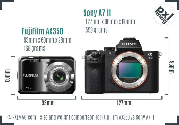 FujiFilm AX350 vs Sony A7 II size comparison