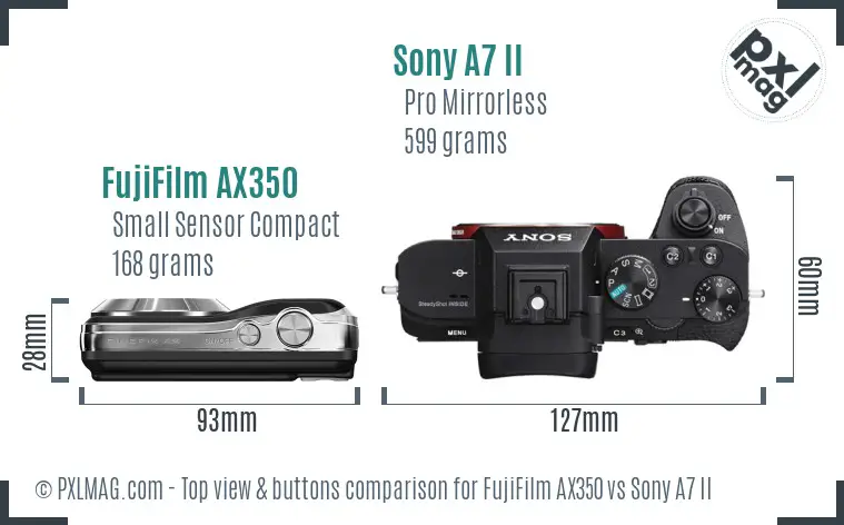 FujiFilm AX350 vs Sony A7 II top view buttons comparison