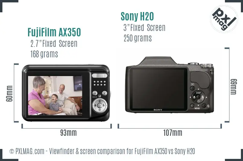 FujiFilm AX350 vs Sony H20 Screen and Viewfinder comparison