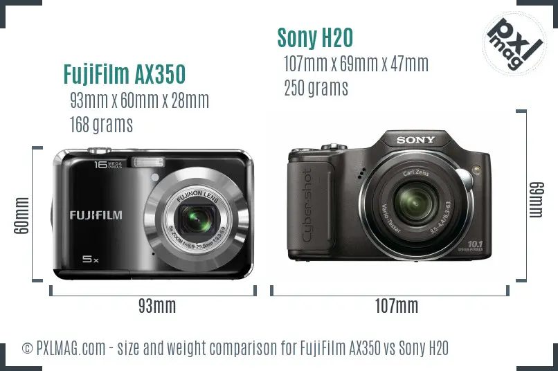 FujiFilm AX350 vs Sony H20 size comparison