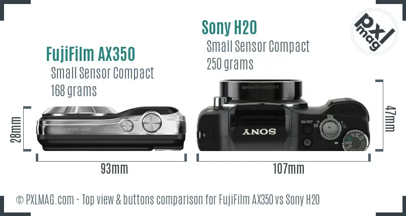 FujiFilm AX350 vs Sony H20 top view buttons comparison