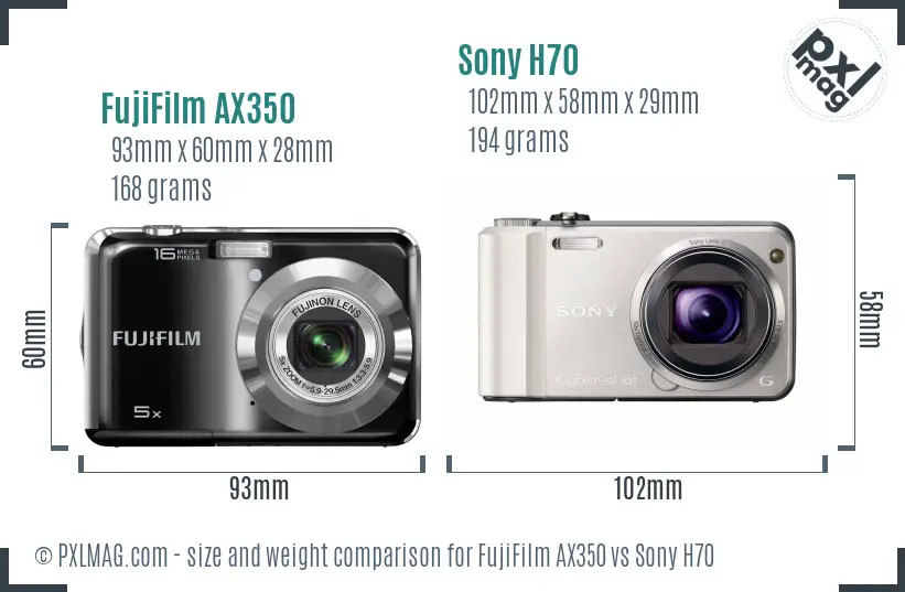 FujiFilm AX350 vs Sony H70 size comparison FujiFilm AX350 vs Sony H70 size comparison