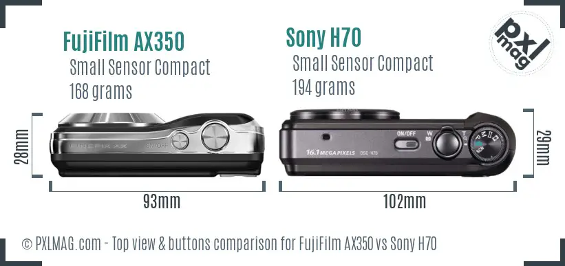 FujiFilm AX350 vs Sony H70 top view buttons comparison FujiFilm AX350 vs Sony H70 top view buttons comparison