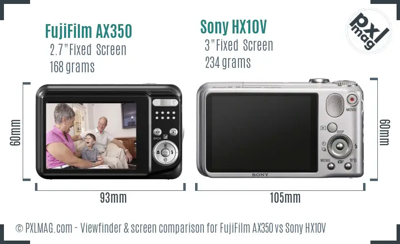 FujiFilm AX350 vs Sony HX10V Screen and Viewfinder comparison