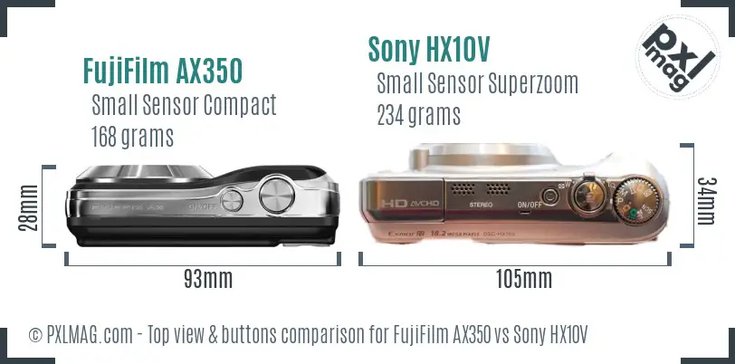 FujiFilm AX350 vs Sony HX10V top view buttons comparison