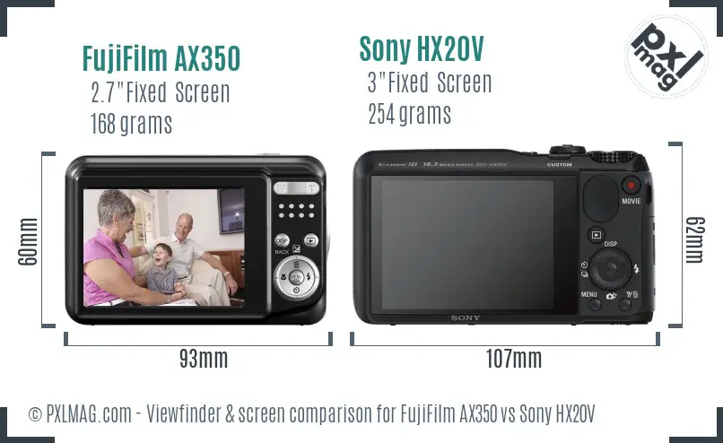 FujiFilm AX350 vs Sony HX20V Screen and Viewfinder comparison