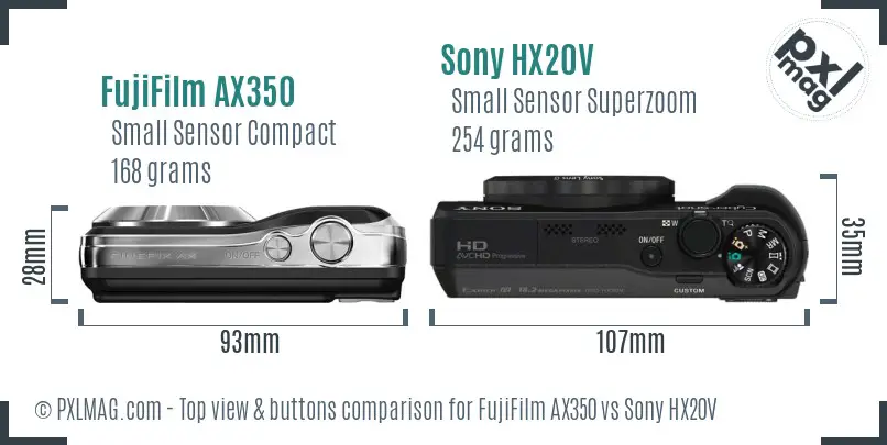 FujiFilm AX350 vs Sony HX20V top view buttons comparison
