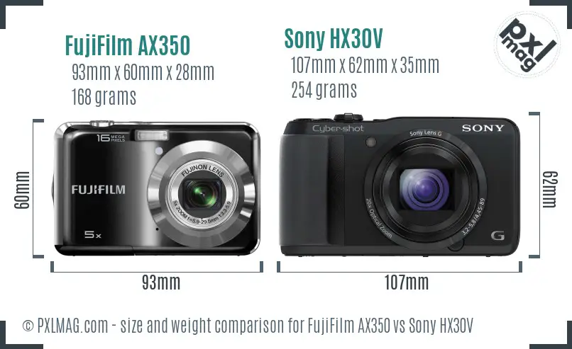 Size comparison of FujiFilm AX350 and Sony HX30V