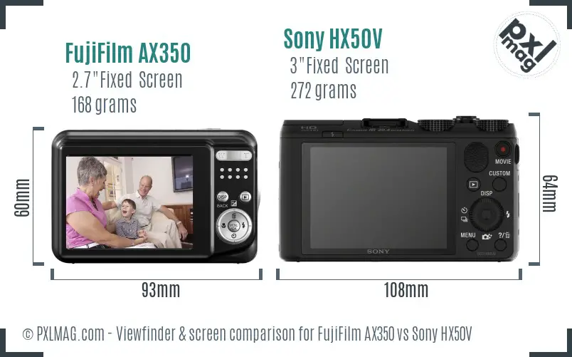 FujiFilm AX350 vs Sony HX50V Screen and Viewfinder comparison