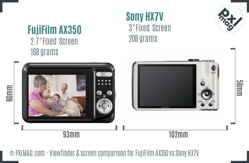 FujiFilm AX350 vs Sony HX7V Screen and Viewfinder comparison