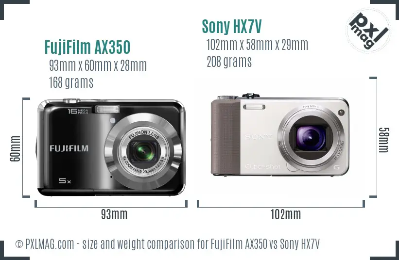 FujiFilm AX350 vs Sony HX7V size comparison