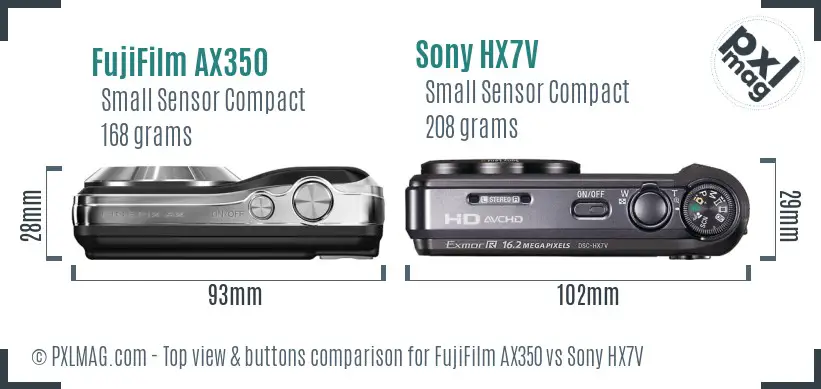 FujiFilm AX350 vs Sony HX7V top view buttons comparison