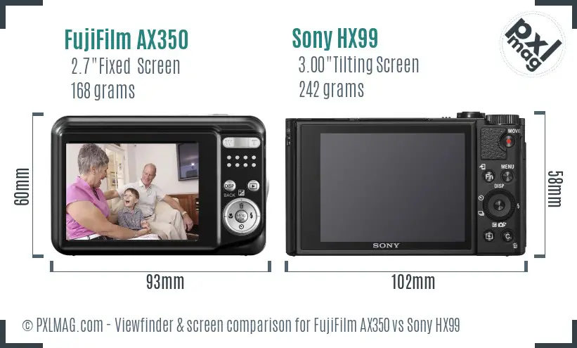 FujiFilm AX350 vs Sony HX99 Screen and Viewfinder comparison