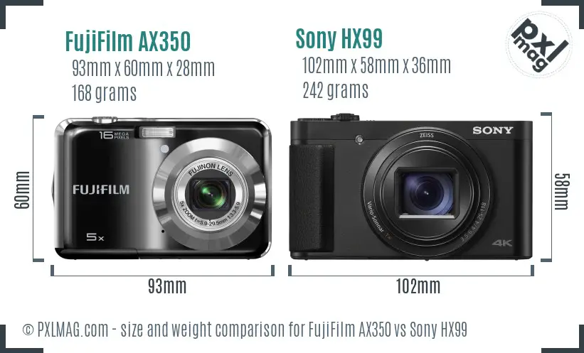 FujiFilm AX350 vs Sony HX99 size comparison FujiFilm AX350 vs Sony HX99 size comparison