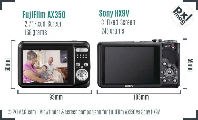 FujiFilm AX350 vs Sony HX9V Screen and Viewfinder comparison