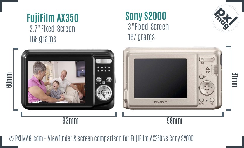FujiFilm AX350 vs Sony S2000 Screen and Viewfinder comparison