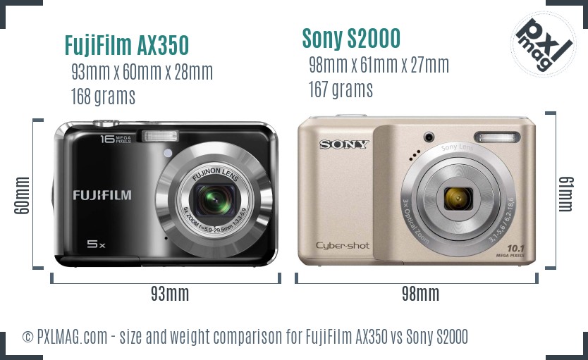 FujiFilm AX350 vs Sony S2000 size comparison