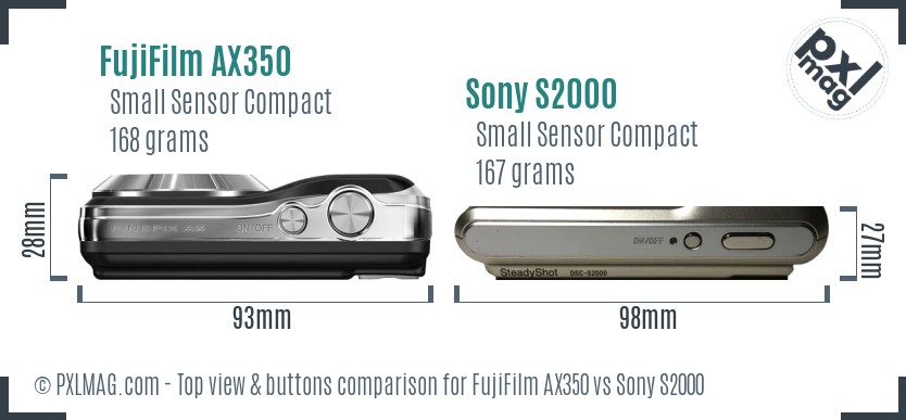 FujiFilm AX350 vs Sony S2000 top view buttons comparison