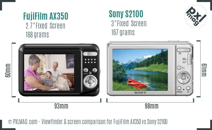 FujiFilm AX350 vs Sony S2100 Screen and Viewfinder comparison