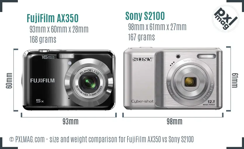 FujiFilm AX350 vs Sony S2100 size comparison